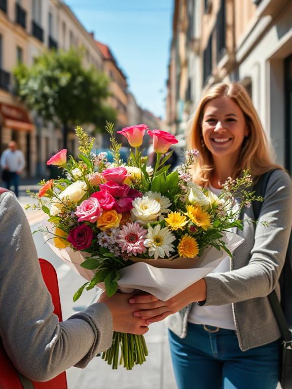 Šviežių gėlių puokštė pristatoma kaunietei saulėtą rytą